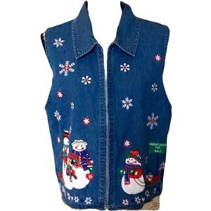VTG Dress Barn 100% Cotton Lightweight Embroidered Holiday Vest